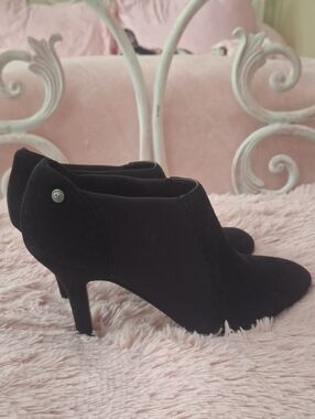 Anne Klein Women’s Black Suede Ankle Booties - Elegant 3 Inch Heeled Dress Shoes